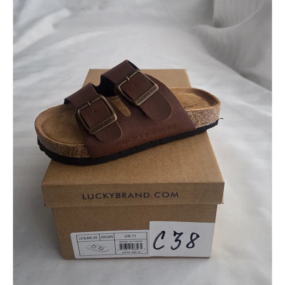 Lucky Brand Blanc Kids Brown Dual Strap Buckle‎ Slide Sandals Size 11